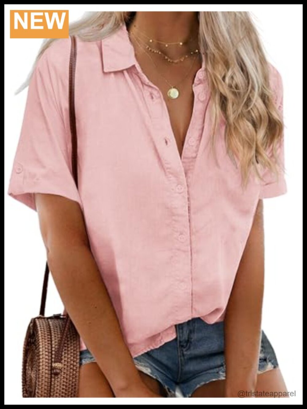 Plus Size Cotton Linen Button Down V Neck Short Sleeve Casual Collared Blouse